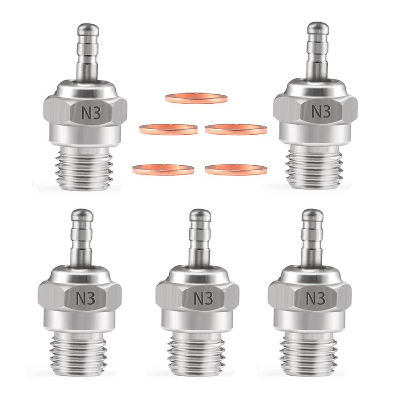 Shaluoman N3 Hot Spark Glow Plug for RC Nitro Engines Car Truck Buggy Pack of 5, Spark Plugs for Traxas T-maxx Kyosho HSP1 HPI Redcat, Powerful 70117 Nitro Engine Parts Replace OS 8 - Image 1